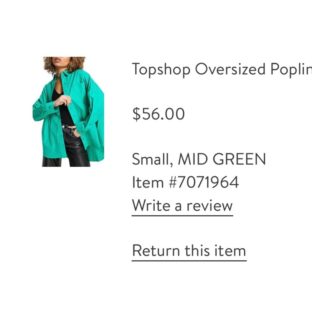 Topshop Green Button Down Shirt, fit size 14-16